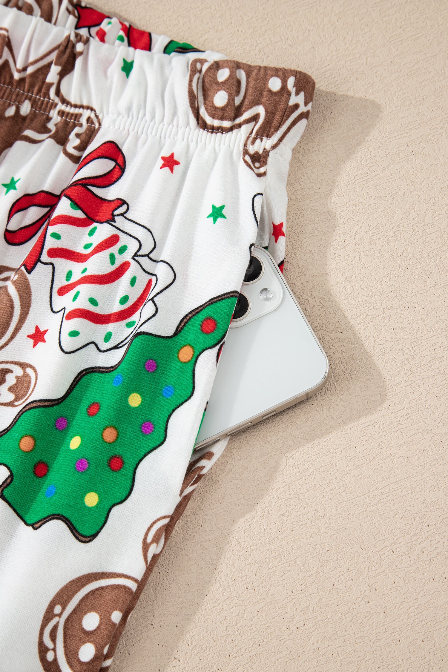 White Christmas Pattern Button V Neck Pullover Drawstring Pants 2pcs Lounge Set-Loungewear & Sleepwear/Loungewear-[Adult]-[Female]-2022 Online Blue Zone Planet