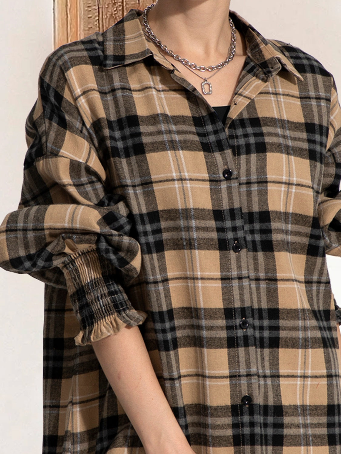 Blue Zone Planet | Button Up Plaid Long Sleeve Shirt Dress-TOPS / DRESSES-[Adult]-[Female]-2022 Online Blue Zone Planet