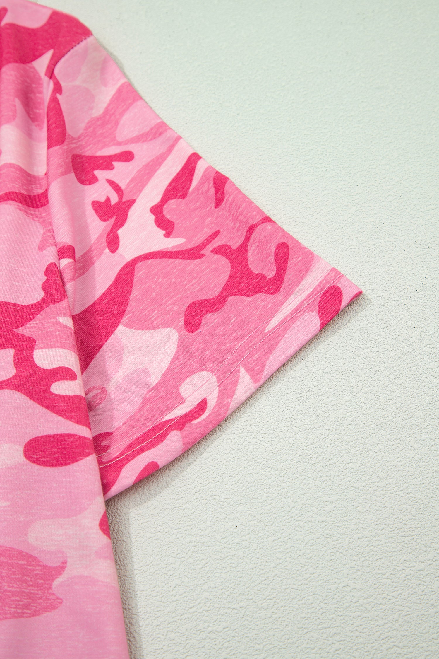 Pink Camouflage Print Crew Neck T Shirt-Tops/Tops & Tees-[Adult]-[Female]-2022 Online Blue Zone Planet