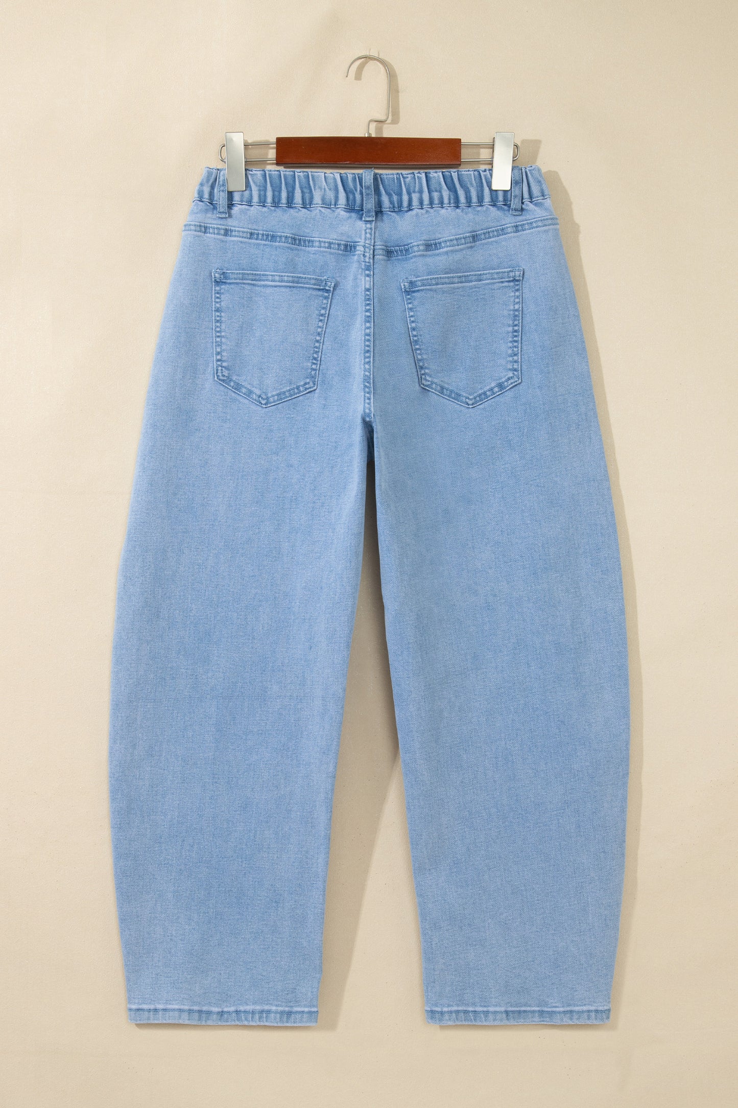 Beau Blue Solid Color Square Patch Pocket Ankle-length Barrel Jeans-Bottoms/Jeans-[Adult]-[Female]-2022 Online Blue Zone Planet