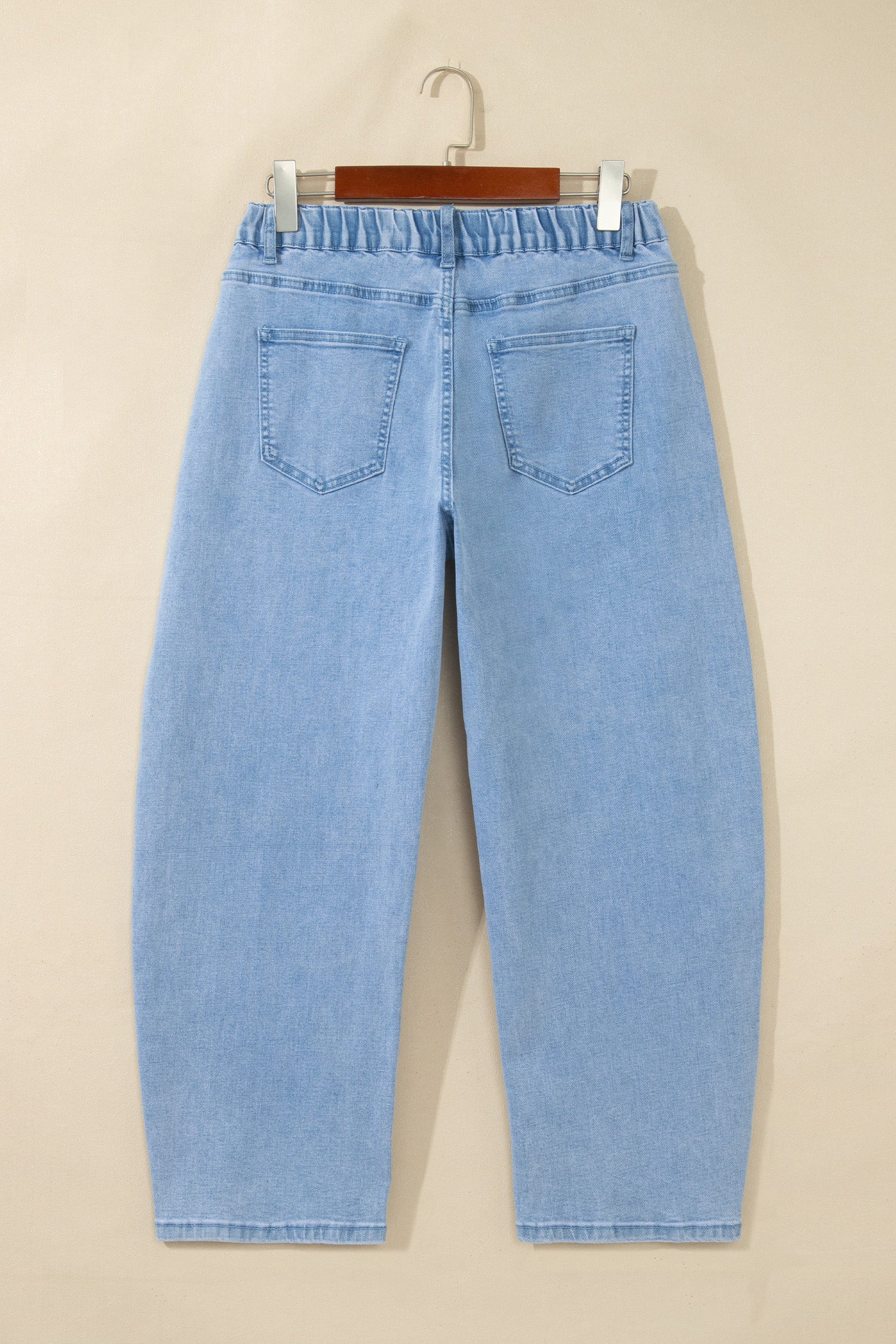 Beau Blue Solid Color Square Patch Pocket Ankle-length Barrel Jeans-Bottoms/Jeans-[Adult]-[Female]-2022 Online Blue Zone Planet