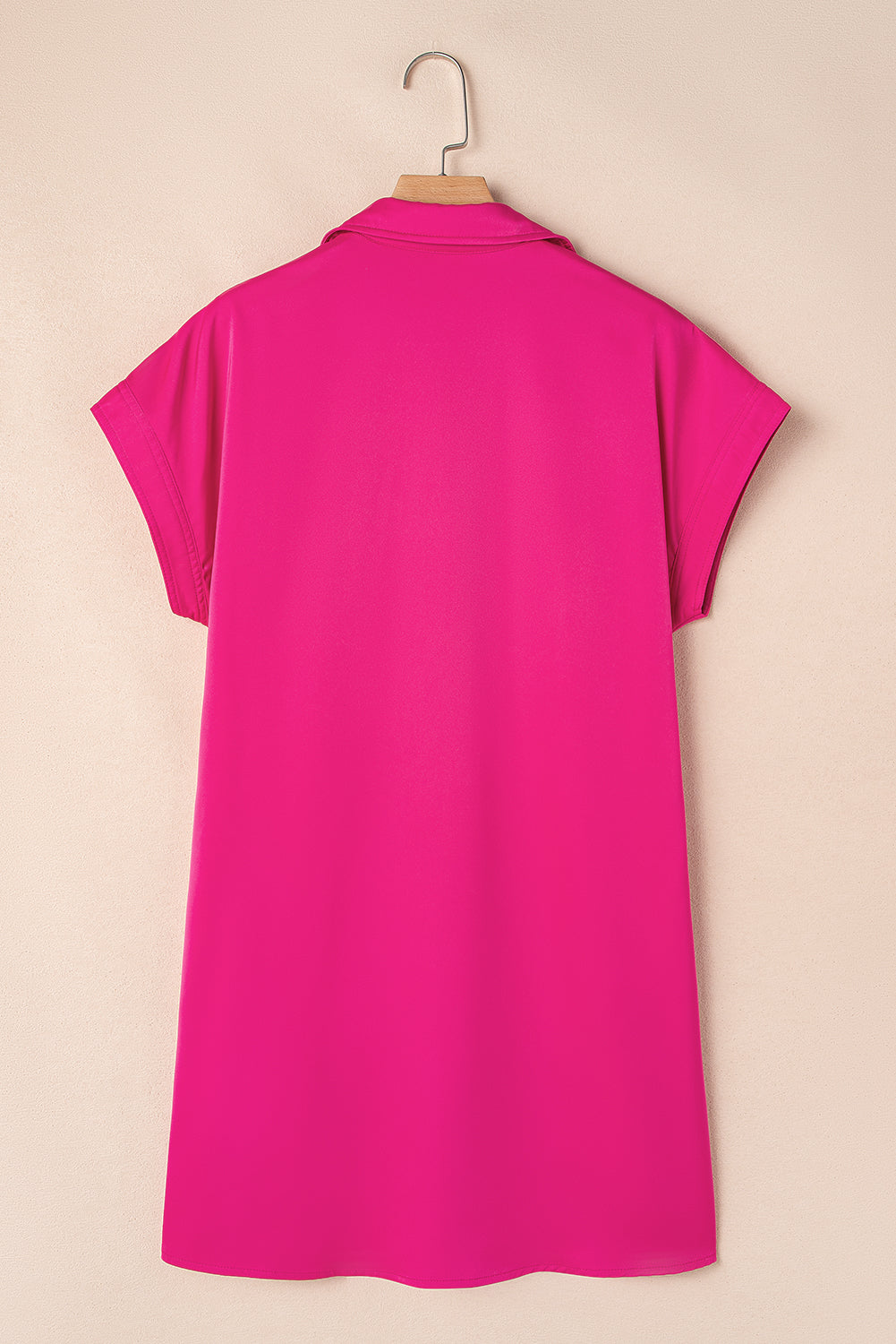 Rose Red Buttoned Collar Shift T Shirt Dress