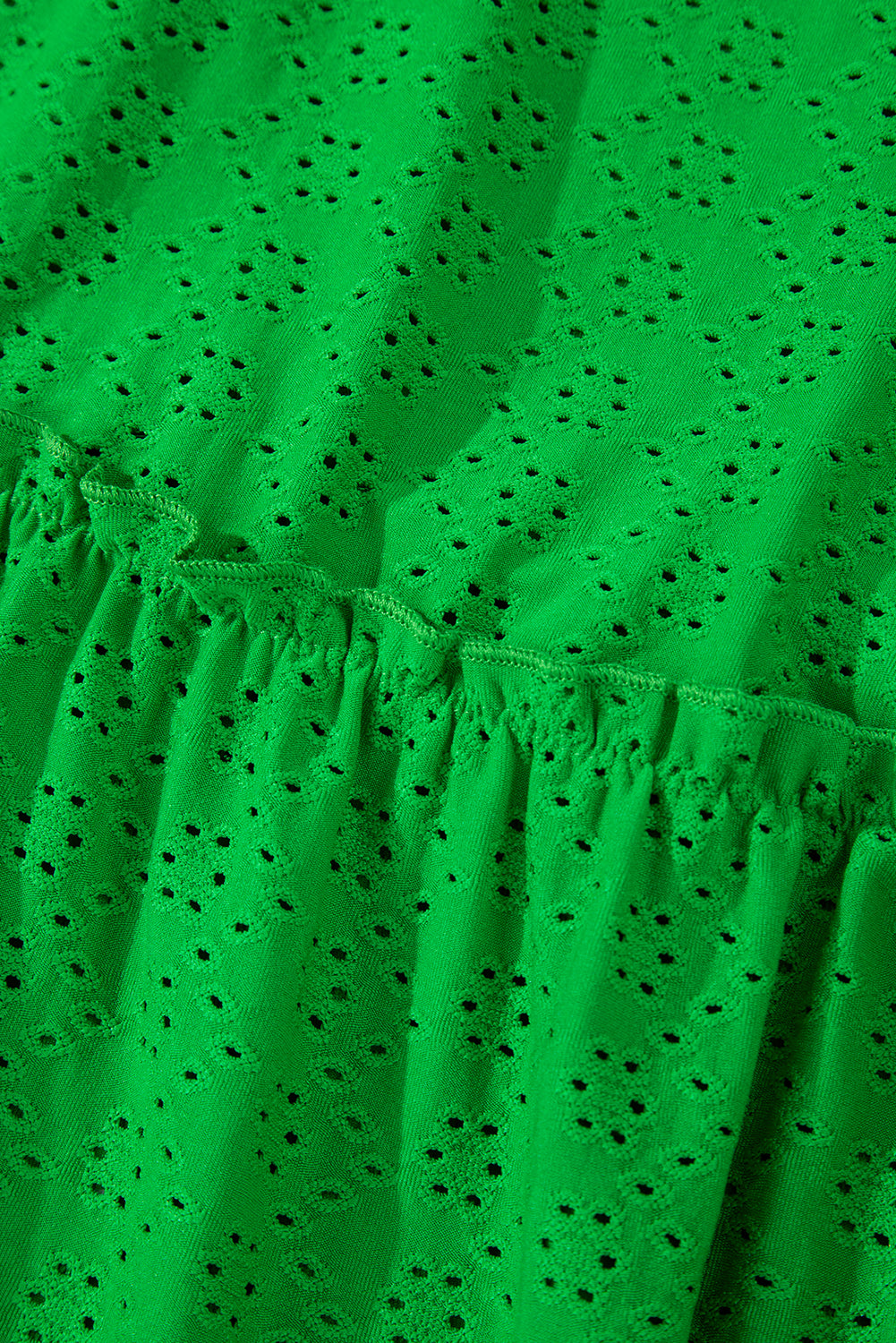 Green Textured Frilled Short Sleeve Plus Size Babydoll Blouse-Plus Size/Plus Size Tops/Plus Size Blouses & Shirts-[Adult]-[Female]-2022 Online Blue Zone Planet