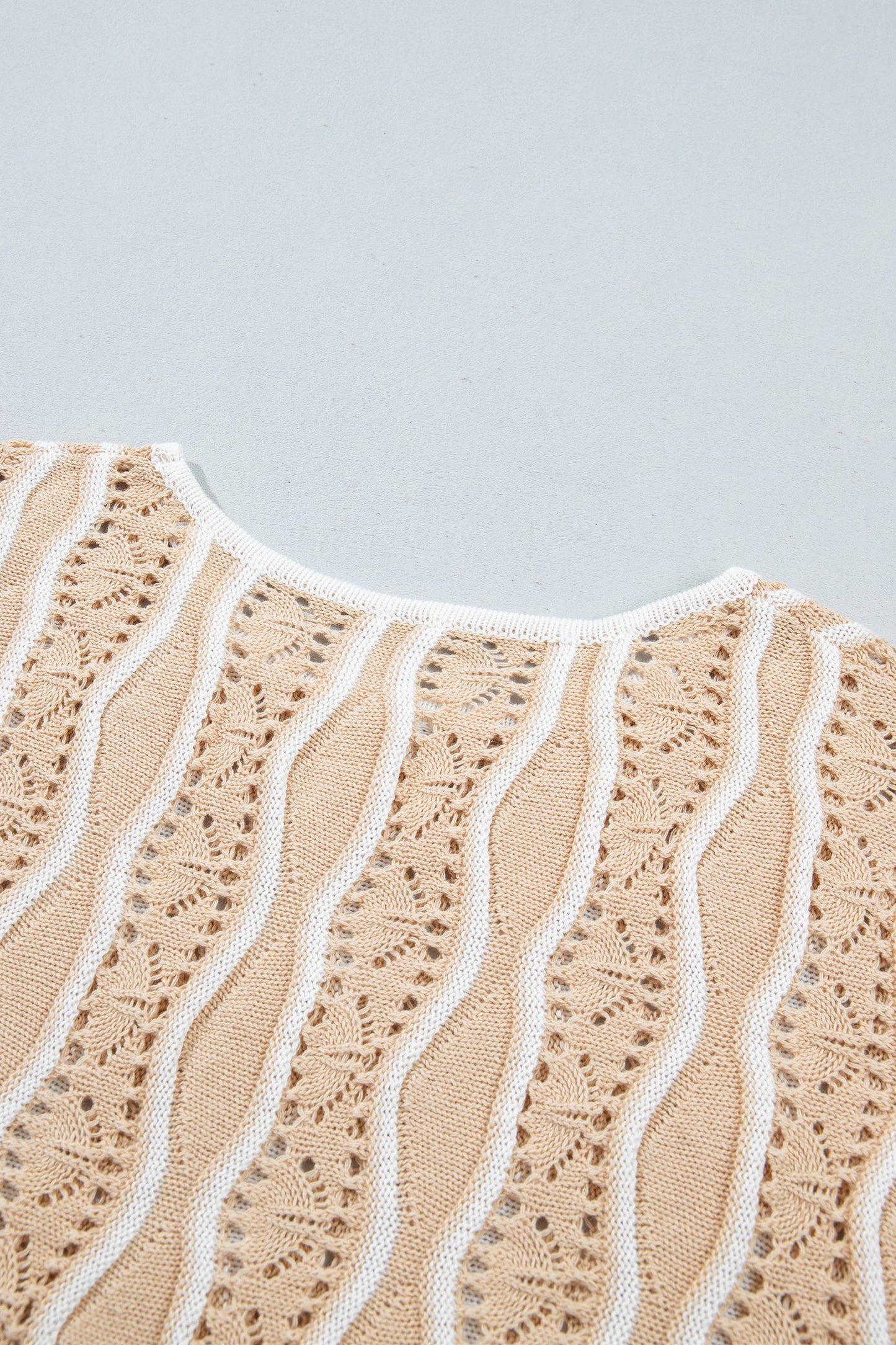 Khaki Wavy Detail Hollow Out Knit Long Sleeve Cotton Pullover Sweater-Sweaters & Cardigans/Sweaters-[Adult]-[Female]-2022 Online Blue Zone Planet