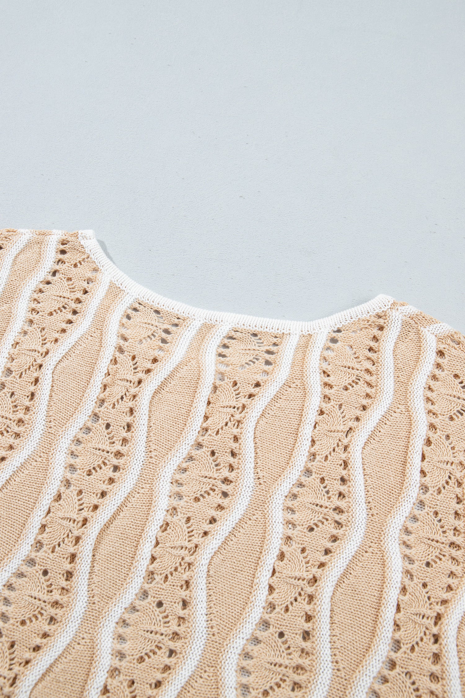 Khaki Wavy Detail Hollow Out Knit Long Sleeve Cotton Pullover Sweater-Sweaters & Cardigans/Sweaters-[Adult]-[Female]-2022 Online Blue Zone Planet