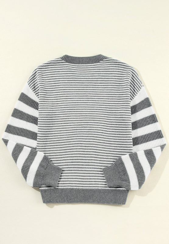 Striped Round Neck Dropped Shoulder Sweater-TOPS / DRESSES-[Adult]-[Female]-2022 Online Blue Zone Planet