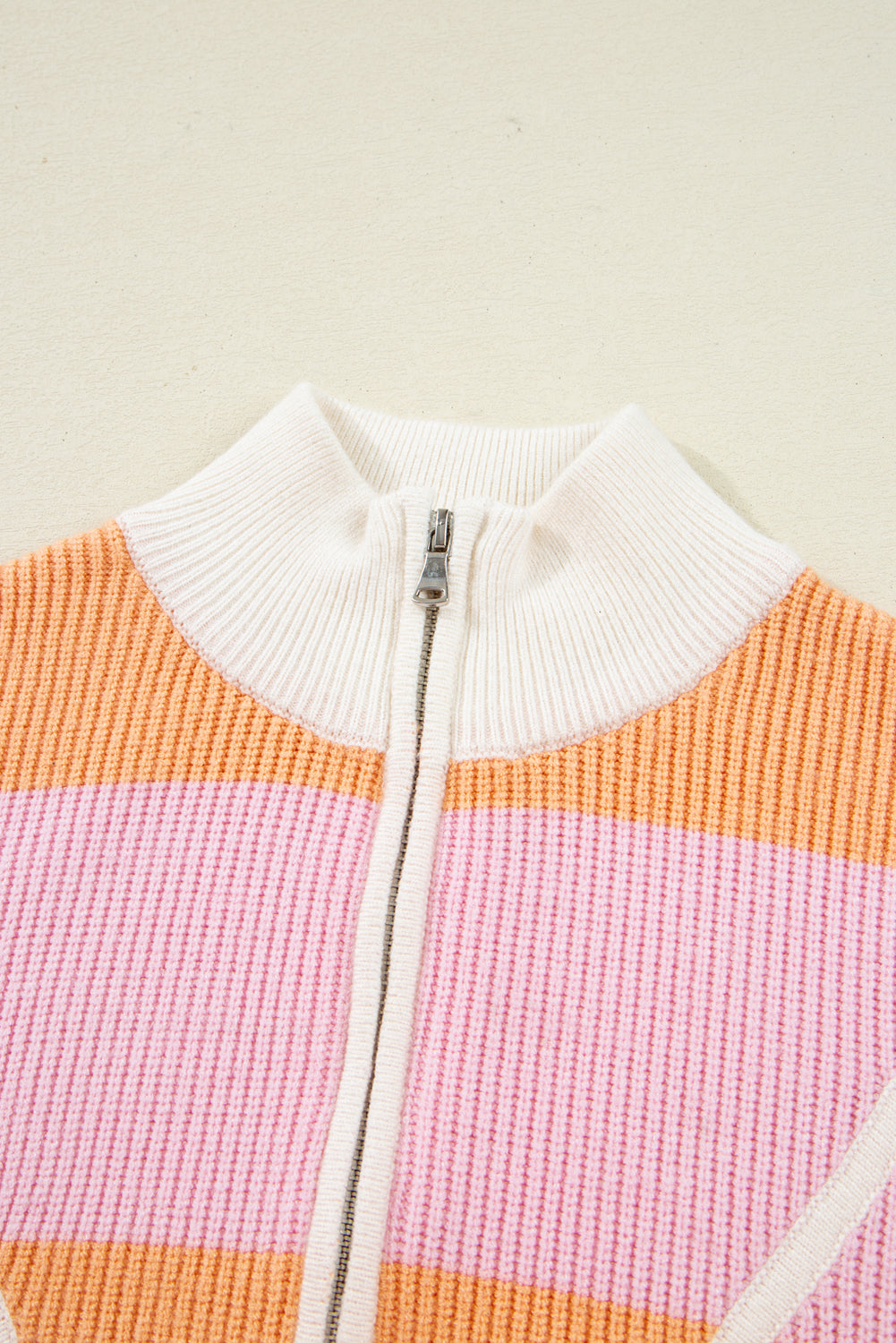 Orange Stripe Colorblock Half Zip Oversize Sweater-Sweaters & Cardigans/Sweaters-[Adult]-[Female]-2022 Online Blue Zone Planet