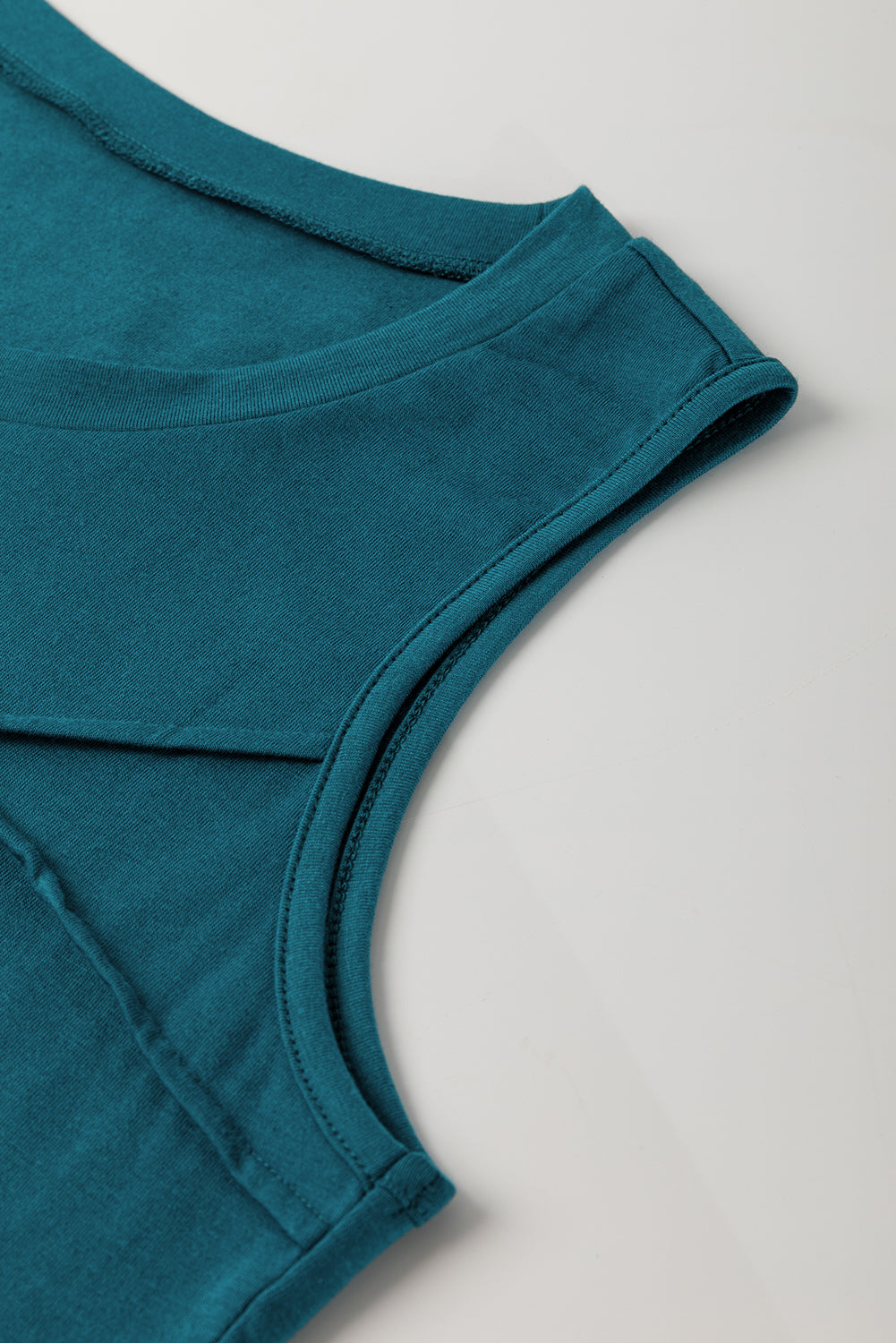 Blue Sapphire Solid Color Stitching Detail Round Neck Tank Top-Tops/Tank Tops-[Adult]-[Female]-2022 Online Blue Zone Planet
