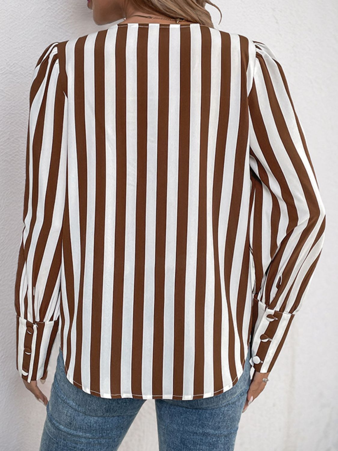 Perfee Striped Round Neck Long Sleeve Blouse-TOPS / DRESSES-[Adult]-[Female]-2022 Online Blue Zone Planet