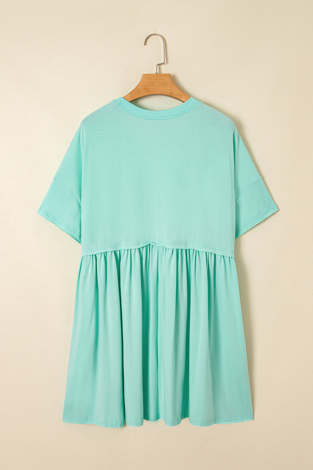 Moonlight Jade Solid Color Pocketed Raw Edge Babydoll Dress-Dresses/Mini Dresses-[Adult]-[Female]-2022 Online Blue Zone Planet