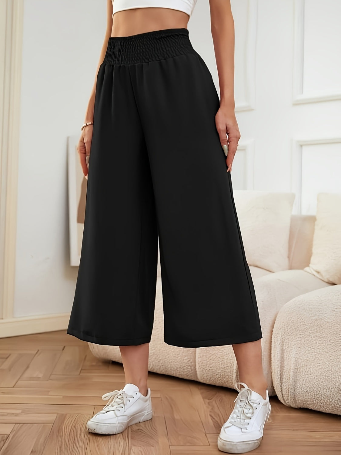 Elastic Waist Wide Leg Pants-BOTTOMS SIZES SMALL MEDIUM LARGE-[Adult]-[Female]-2022 Online Blue Zone Planet