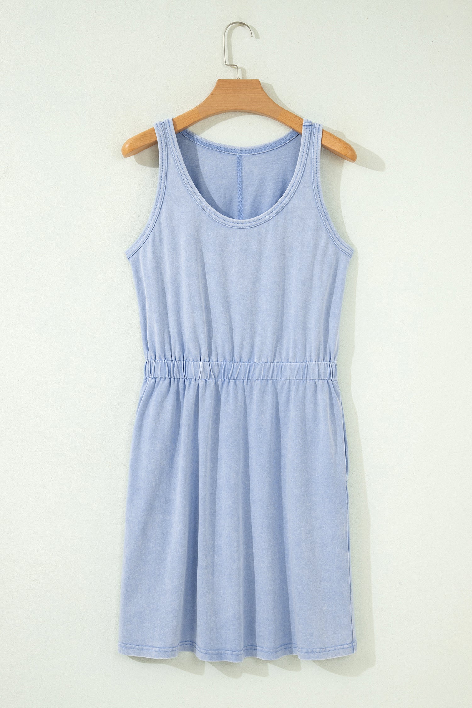 Ashleigh Blue Mineral Wash U Neck Elastic Waist Sleeveless Mini Dress-TOPS / DRESSES-[Adult]-[Female]-2022 Online Blue Zone Planet