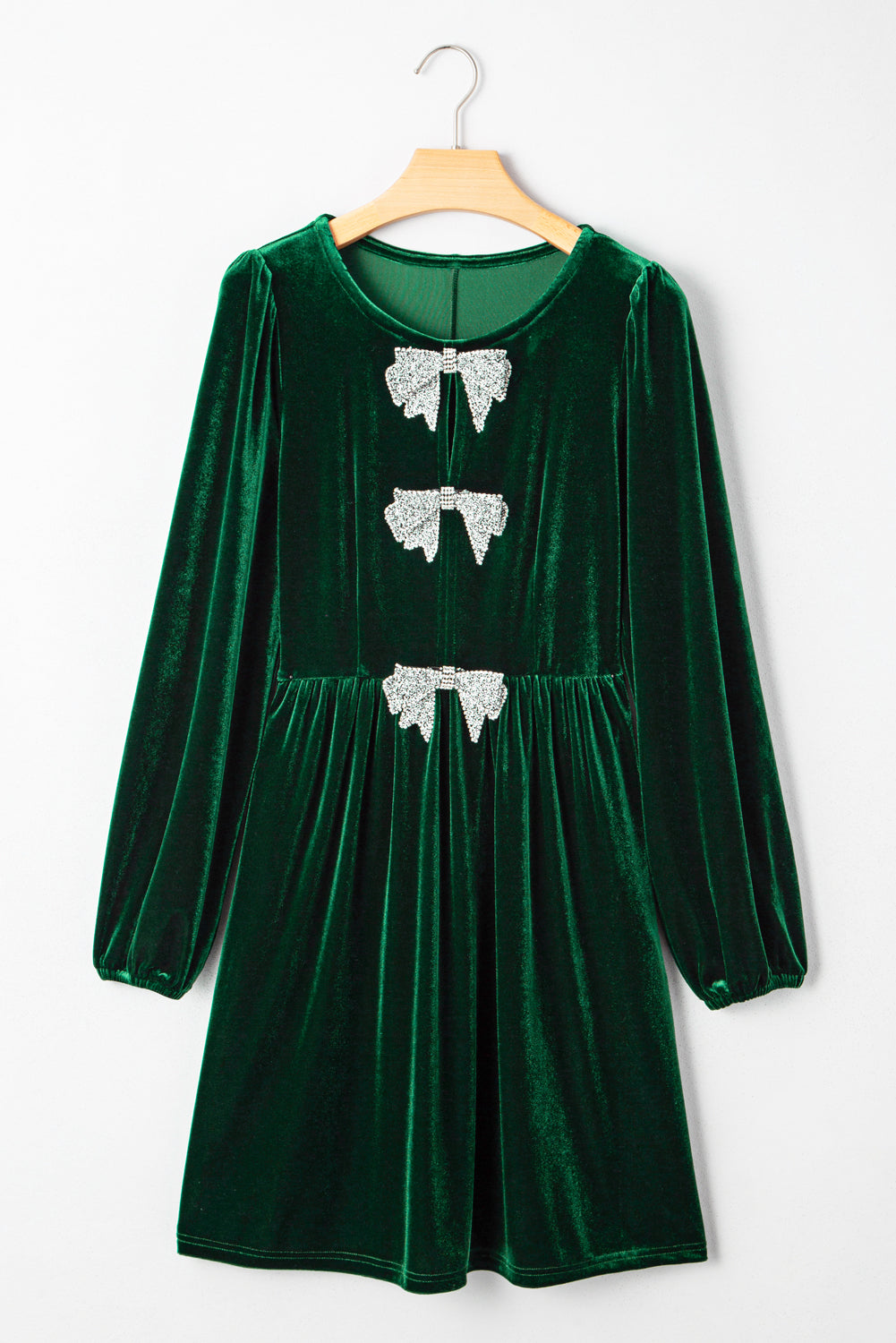 Evergreen Bowknot Decor High Waist Velvet Mini Dress-TOPS / DRESSES-[Adult]-[Female]-2022 Online Blue Zone Planet