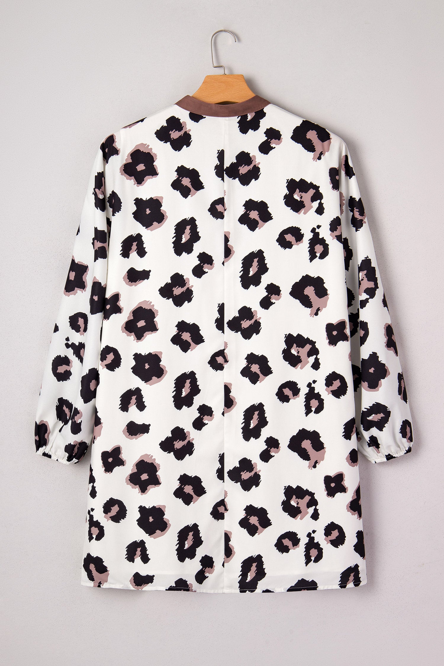 Khaki Leopard Print Contrast V Neck Plus Size Shift Mini Dress-TOPS / DRESSES-[Adult]-[Female]-2022 Online Blue Zone Planet