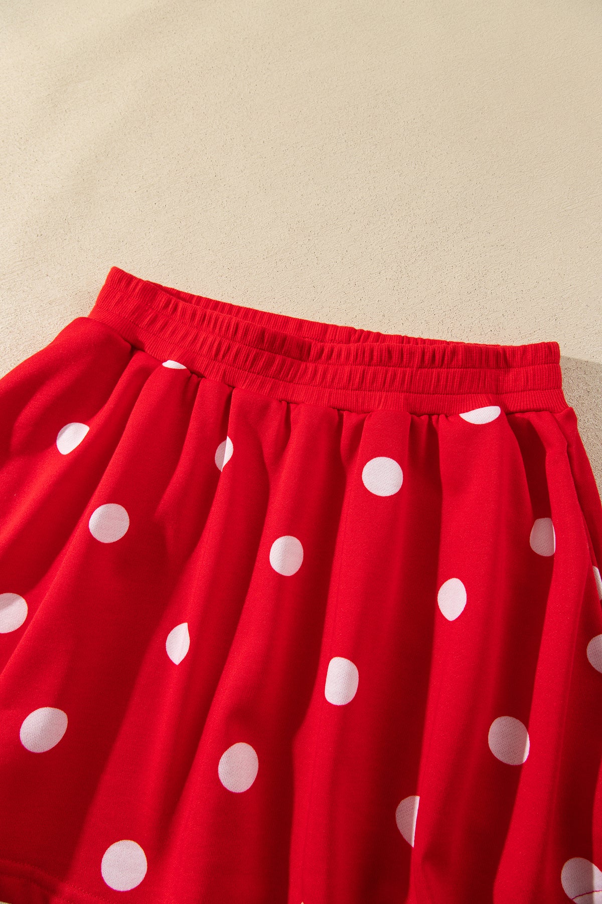 Red Polka Dot Raw Hem Relaxed Pullover Loose Skort Two Piece Set-Two Piece Sets/Two Piece Dresses-[Adult]-[Female]-2022 Online Blue Zone Planet