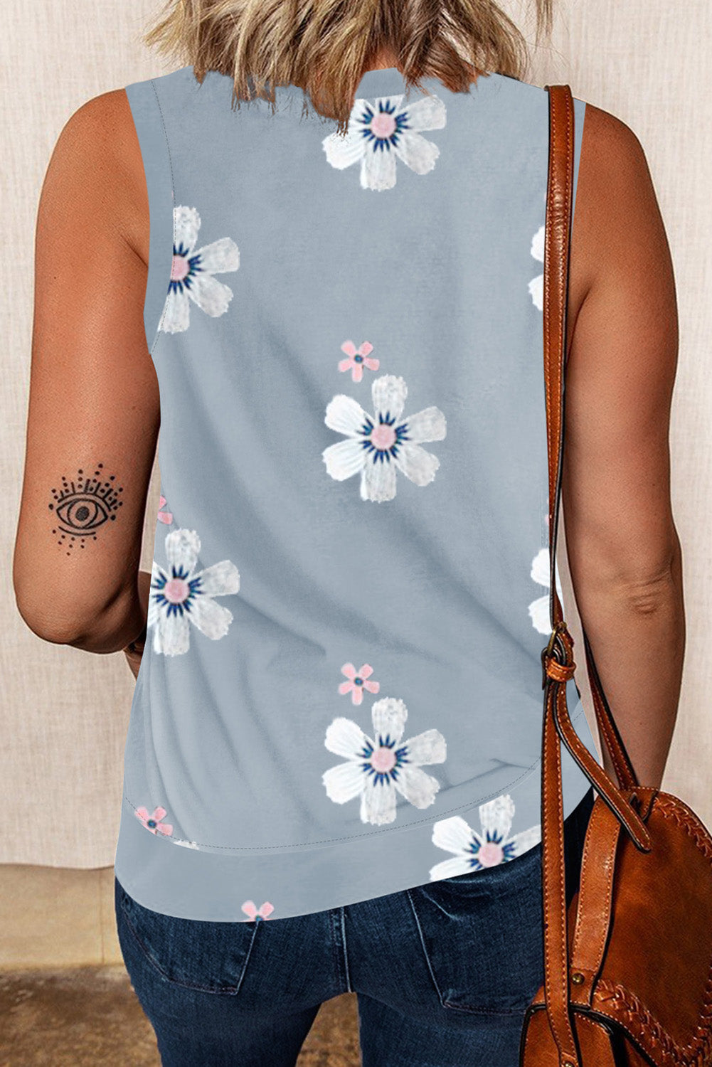 Gray Casual Floral Crew Neck Tank Top-Tops/Tank Tops-[Adult]-[Female]-2022 Online Blue Zone Planet