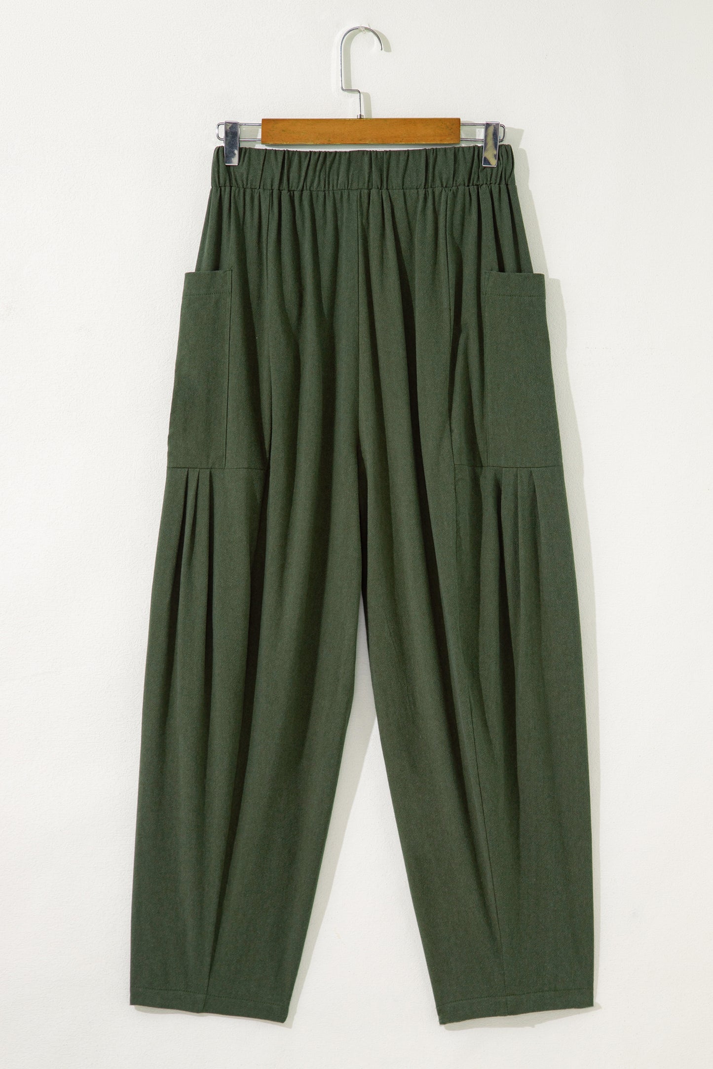 Jungle Green Drawstring Elastic Waist Patch Pocket Barrel Leg Casual Pants-Bottoms/Pants & Culotte-[Adult]-[Female]-2022 Online Blue Zone Planet