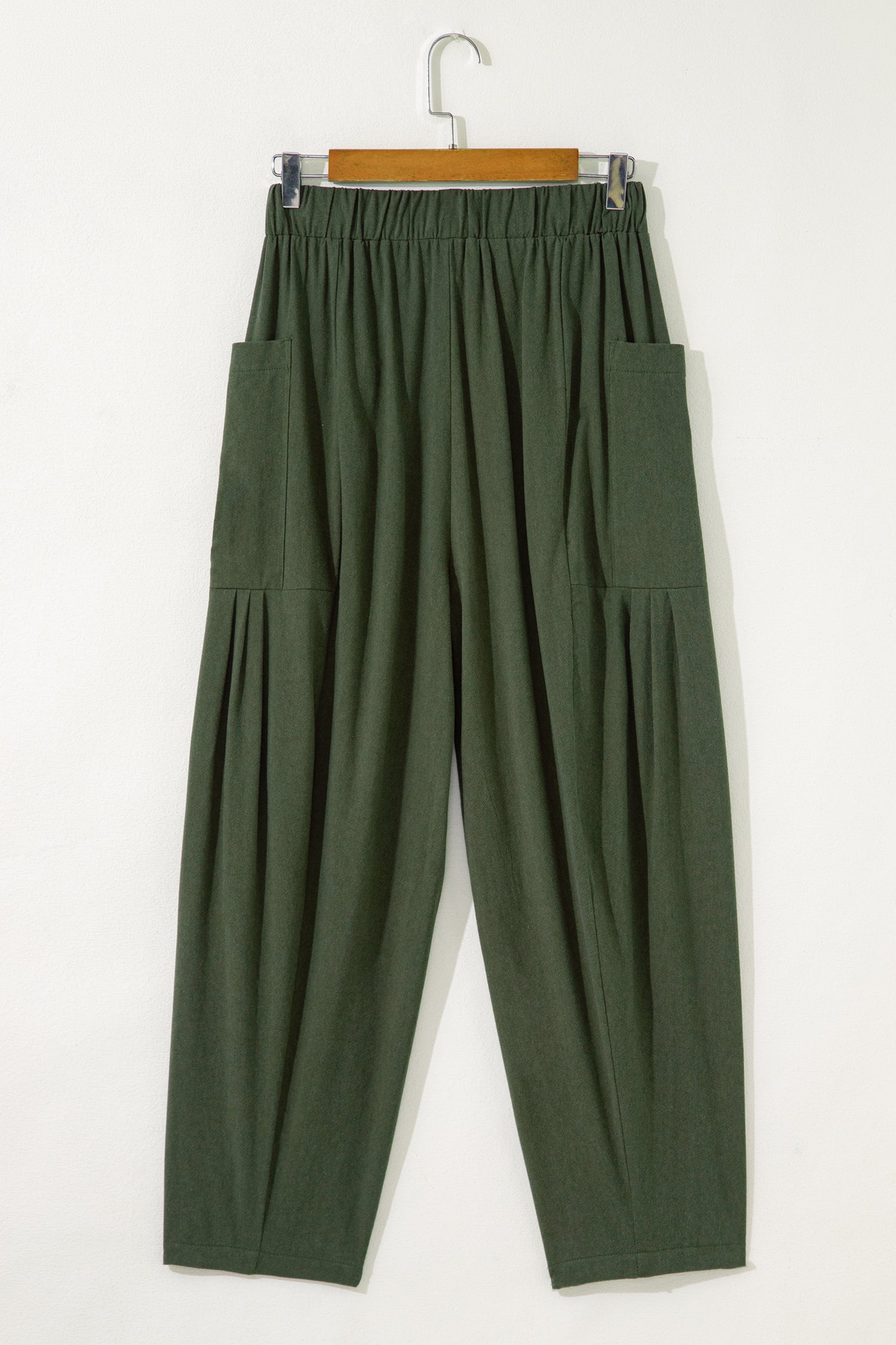 Jungle Green Drawstring Elastic Waist Patch Pocket Barrel Leg Casual Pants-Bottoms/Pants & Culotte-[Adult]-[Female]-2022 Online Blue Zone Planet