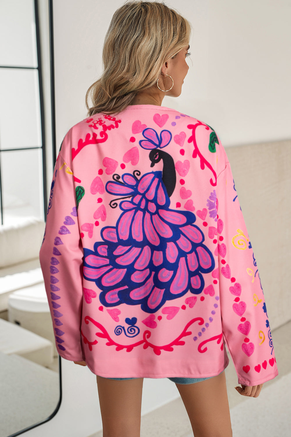 Pink Ethnic Floral Side Pockets Coat-Coats-[Adult]-[Female]-2022 Online Blue Zone Planet