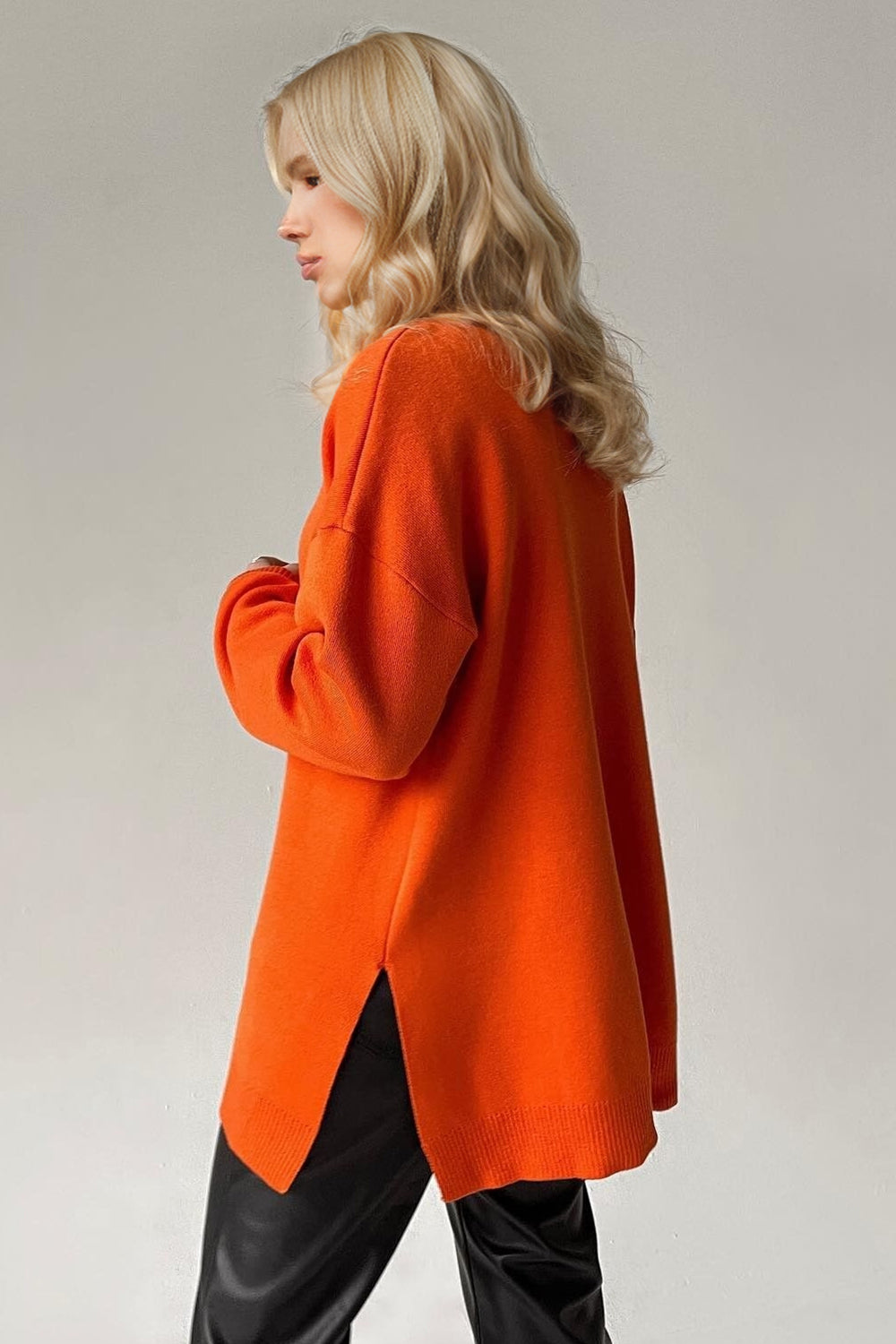 Basic Bae Side Slit Turtleneck Dropped Shoulder Sweater-TOPS / DRESSES-[Adult]-[Female]-Orange-One Size-2022 Online Blue Zone Planet