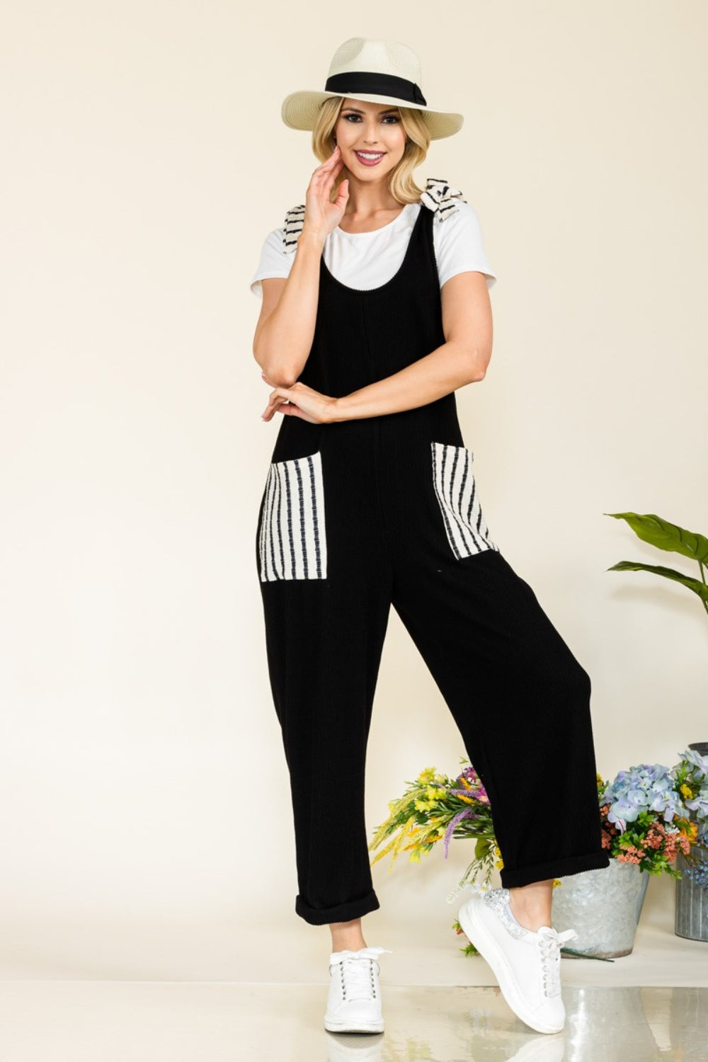 Blue Zone Planet | Celeste Full Size Stripe Contrast Pocket Rib Jumpsuit-TOPS / DRESSES-[Adult]-[Female]-2022 Online Blue Zone Planet