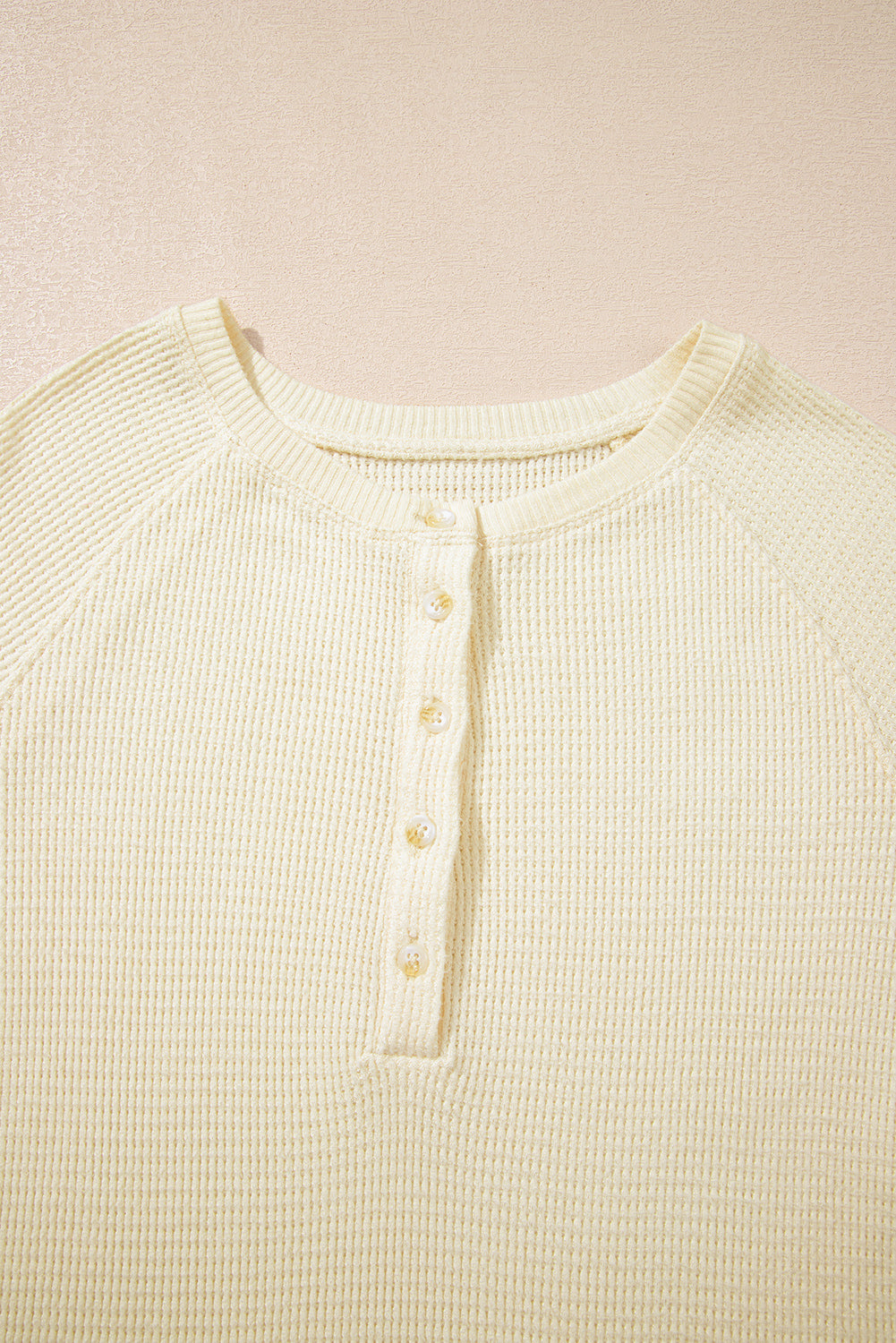 Oatmeal Textured Knit Half Buttons Henley Top-Tops/Long Sleeve Tops-[Adult]-[Female]-2022 Online Blue Zone Planet