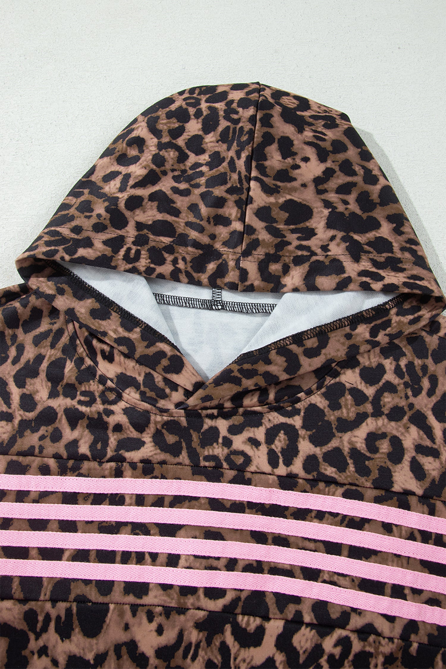 Brown Leopard Print Contrast Striped Detail Long Sleeve Top Pant Set-Two Piece Sets/Pant Sets-[Adult]-[Female]-2022 Online Blue Zone Planet