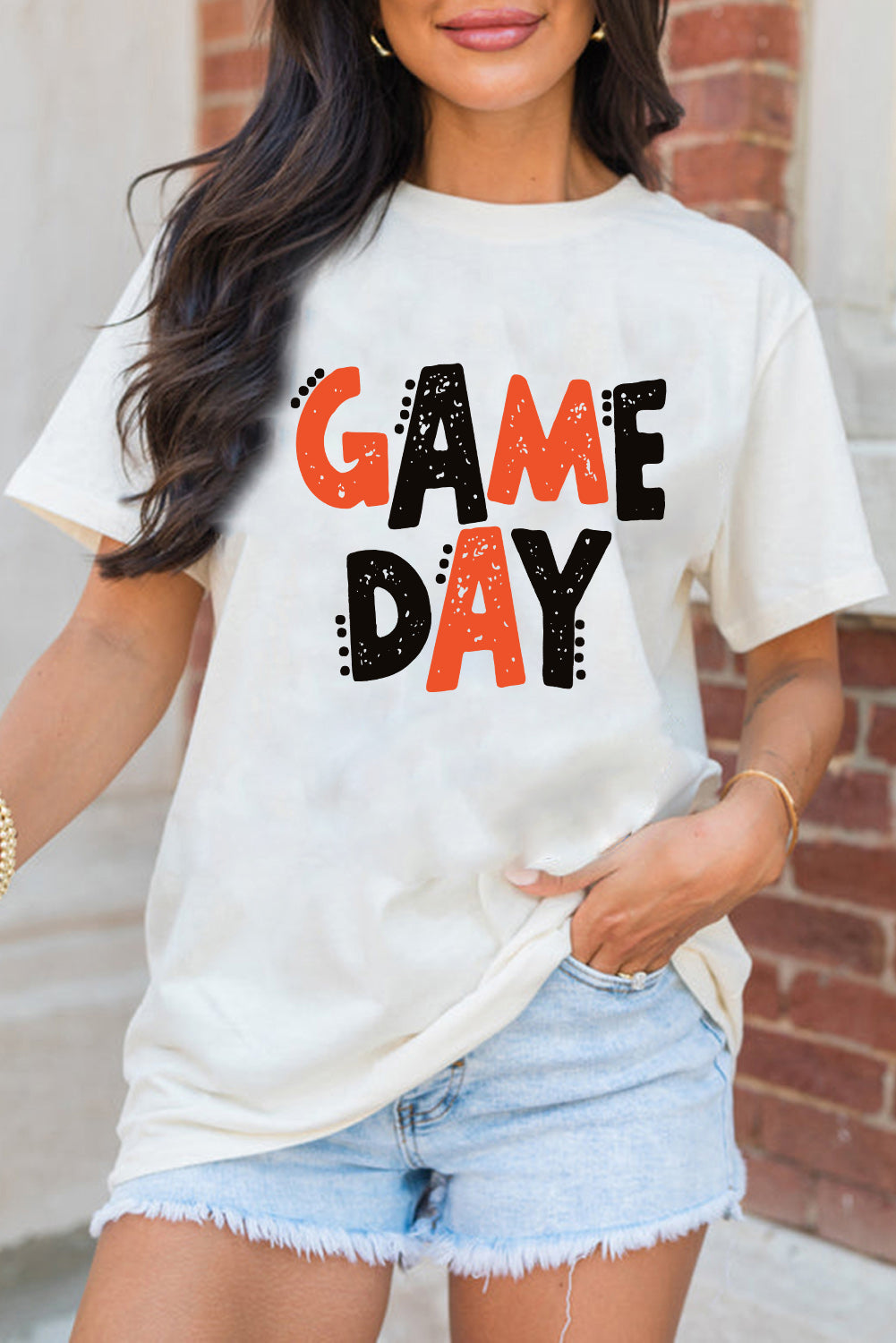 White GAME DAY Funny Letter Printed Casual Tee-Graphic/Graphic Tees-[Adult]-[Female]-2022 Online Blue Zone Planet