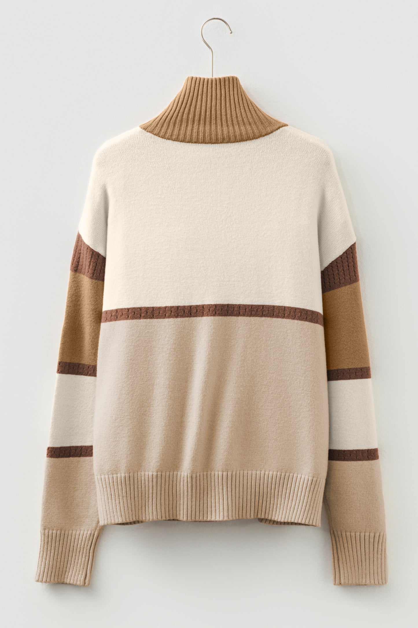 Parchment Colorblock Zipped Collared Pullover Sweater-TOPS / DRESSES-[Adult]-[Female]-2022 Online Blue Zone Planet