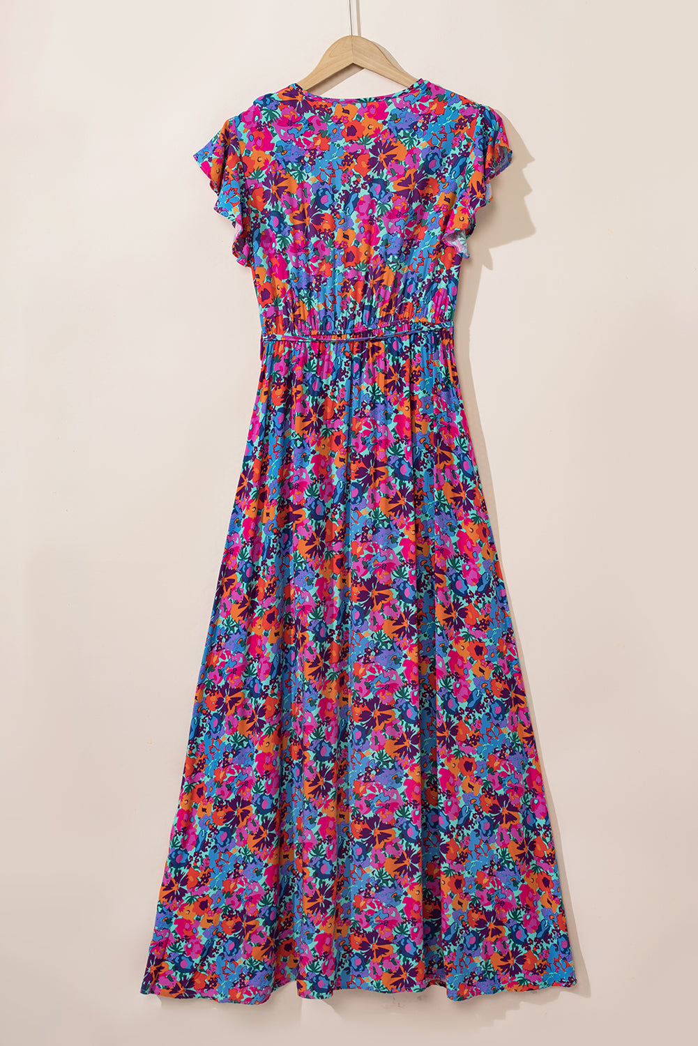 Blue Floral Print V Neck Wrap Split Maxi Dress-Dresses/Floral Dresses-[Adult]-[Female]-2022 Online Blue Zone Planet