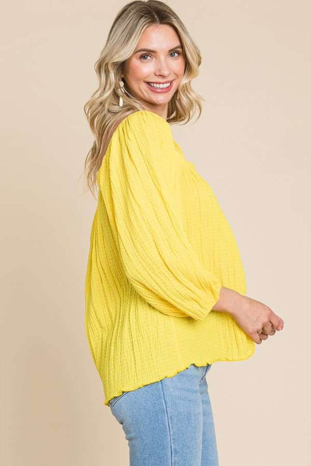 Culture Code Texture Square Neck Puff Sleeve Top-TOPS / DRESSES-[Adult]-[Female]-2022 Online Blue Zone Planet