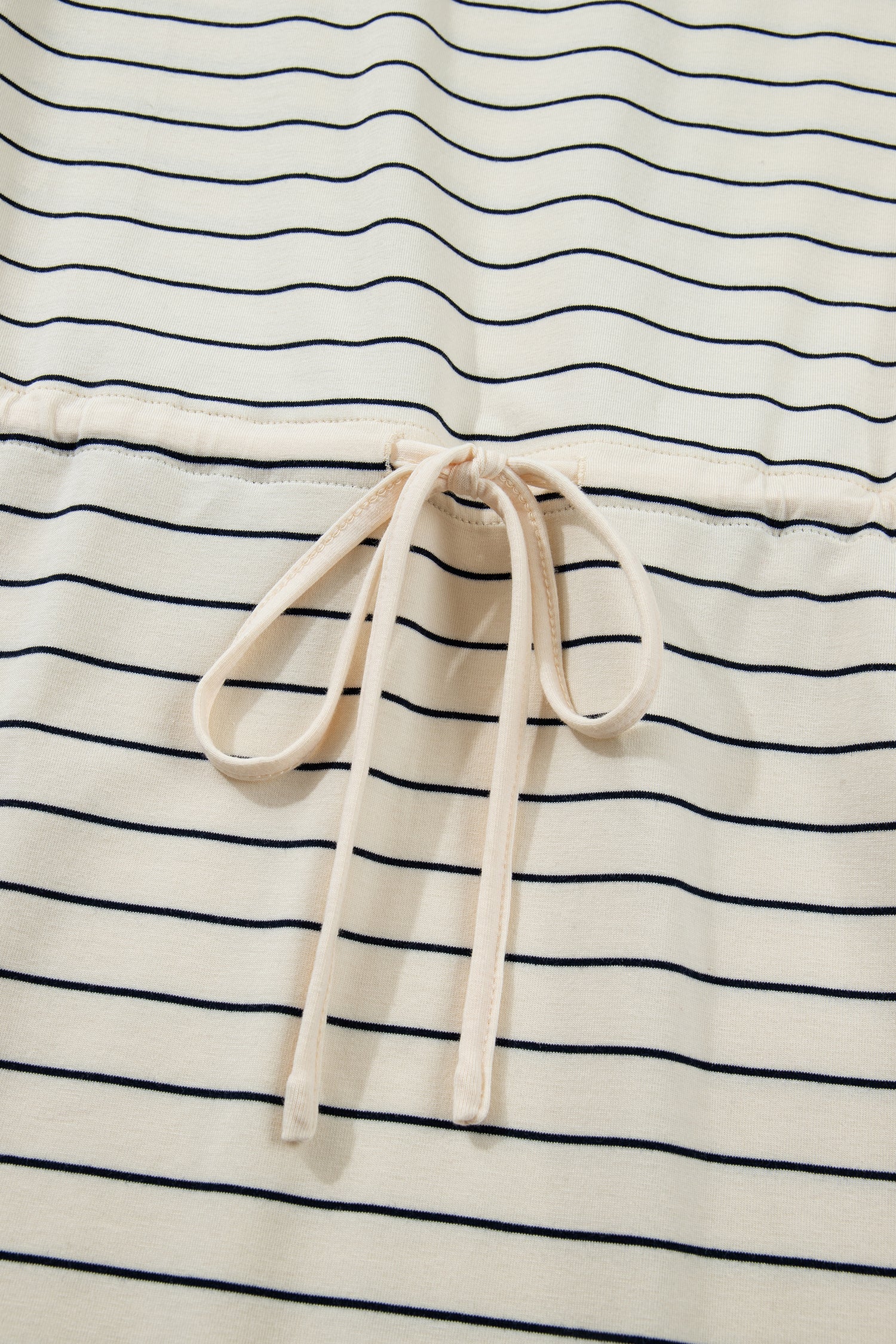 Beige Stripe Drawstring Tunic Tank Mini Dress with Pockets-TOPS / DRESSES-[Adult]-[Female]-2022 Online Blue Zone Planet