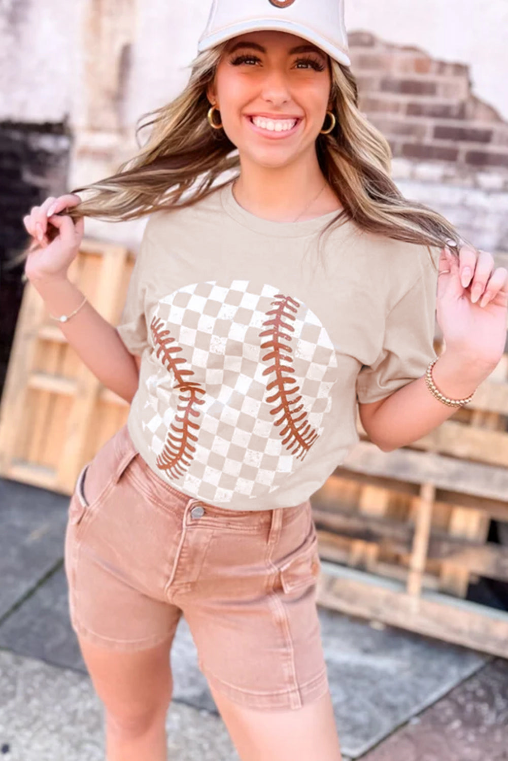Jet Stream Checkered Baseball Graphic Tee-Graphic/Graphic Tees-[Adult]-[Female]-2022 Online Blue Zone Planet