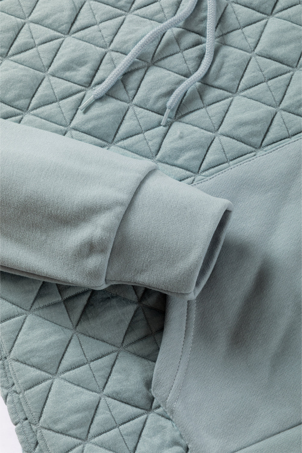 Light Grey Drop Shoulder Quilted Patchwork Kangaroo Pocket Hoodie-Tops/Sweatshirts & Hoodies-[Adult]-[Female]-2022 Online Blue Zone Planet