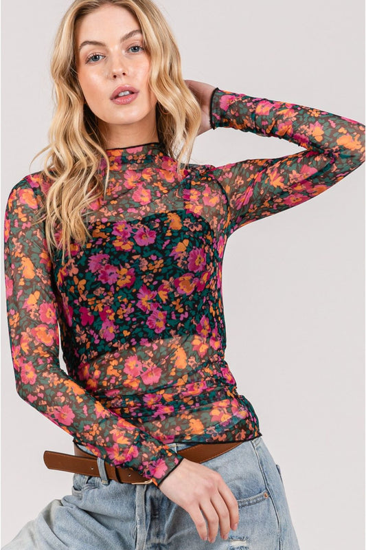 Blue Zone Planet | SAGE + FIG Floral Mesh Long Sleeve Top-TOPS / DRESSES-[Adult]-[Female]-Black-S-2022 Online Blue Zone Planet