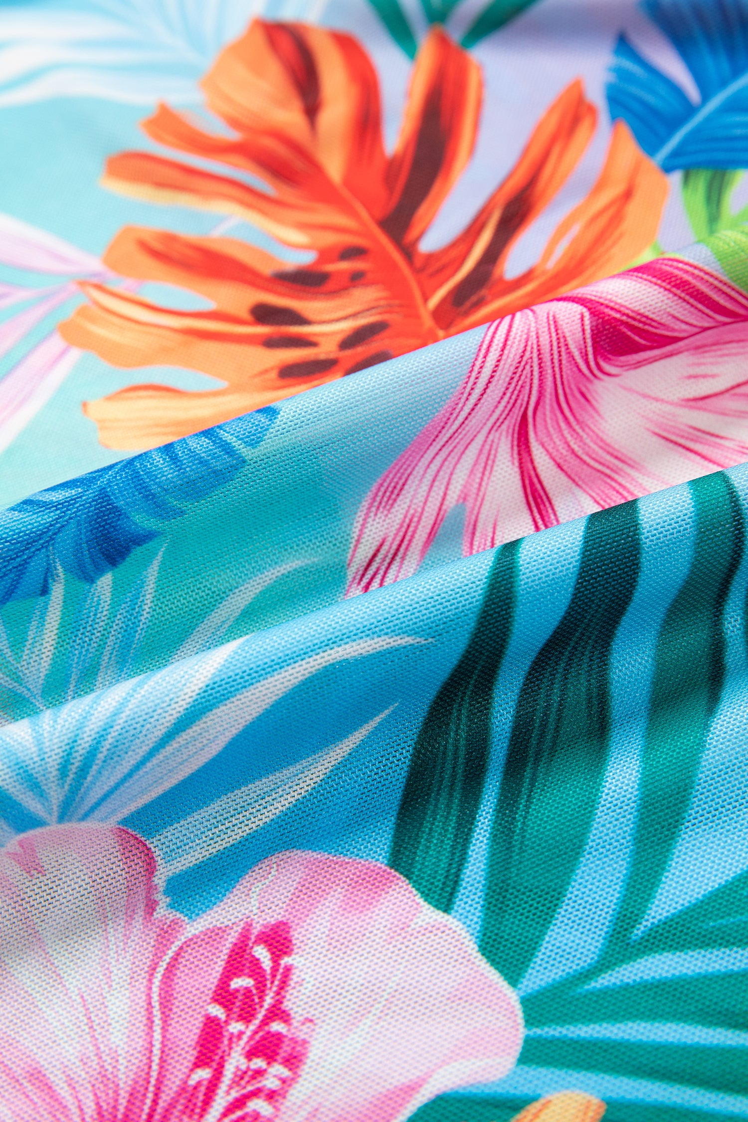 Sky Blue Tropical Print V Neck Semi Sheer Beach Cover Up Dress-TOPS / DRESSES-[Adult]-[Female]-2022 Online Blue Zone Planet