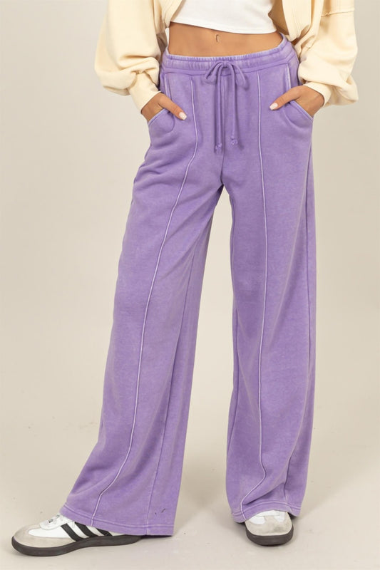 Blue Zone Planet | HYFVE Drawstring High Rise Wide Leg Pants-BOTTOMS SIZES SMALL MEDIUM LARGE-[Adult]-[Female]-Lavender-S-2022 Online Blue Zone Planet