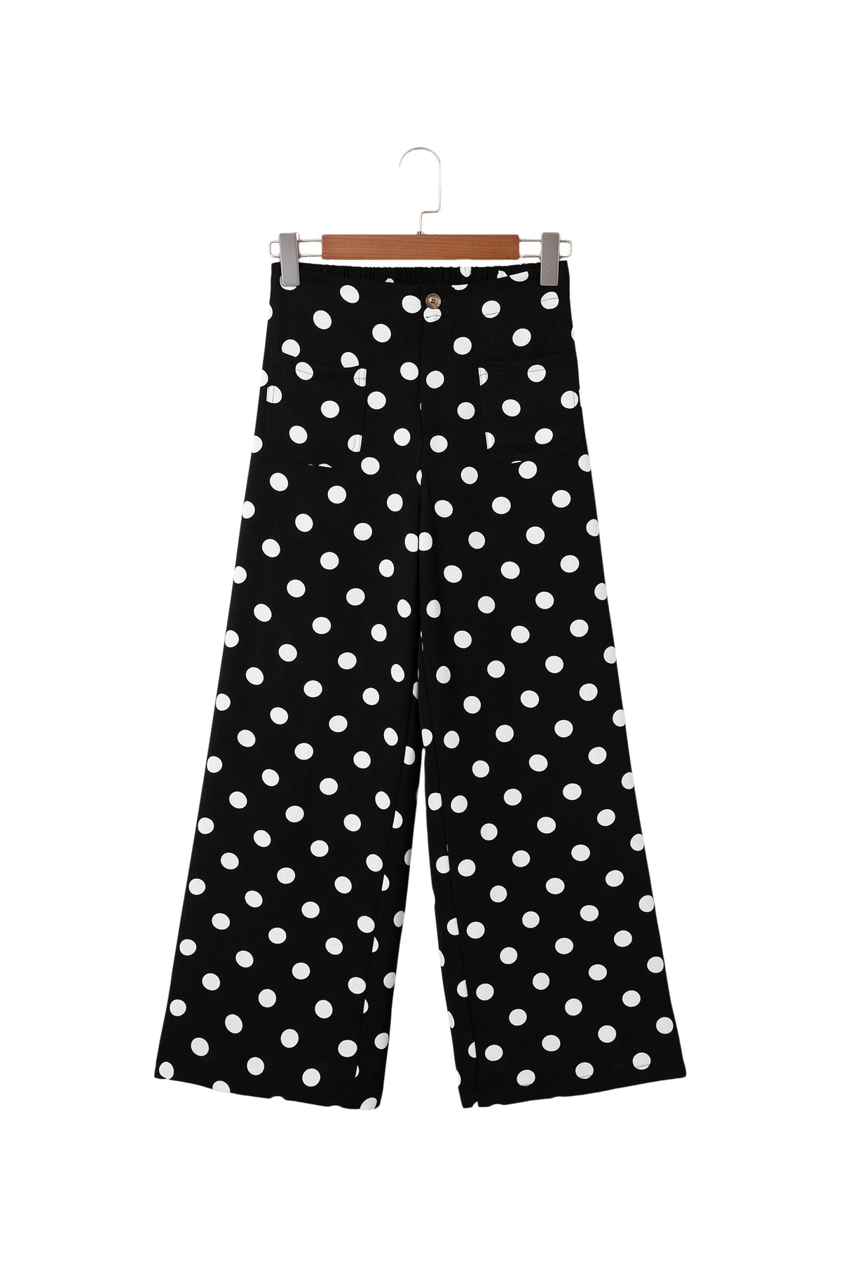 Black Polka Dot Print Patched Pocket Mid-rise Straight Leg Pants-Bottoms/Pants & Culotte-[Adult]-[Female]-2022 Online Blue Zone Planet