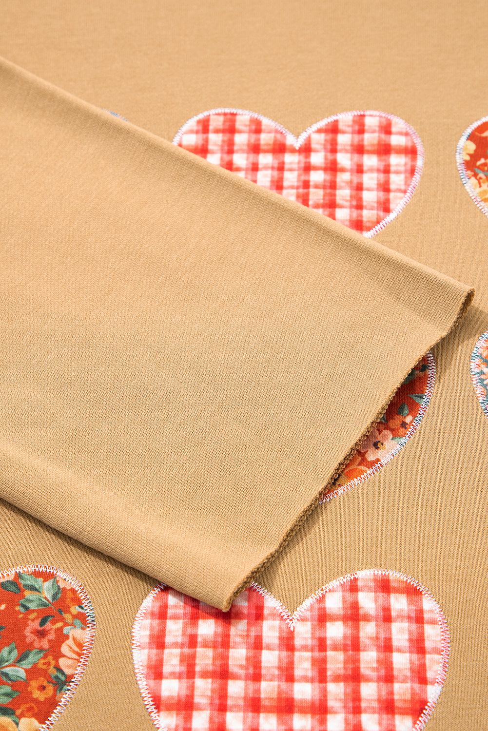 Straw Yellow Plaid Floral Heart Stitched Exposed Seam Mineral Wash Sweatshirt-Sweatshirts & Hoodies-[Adult]-[Female]-2022 Online Blue Zone Planet