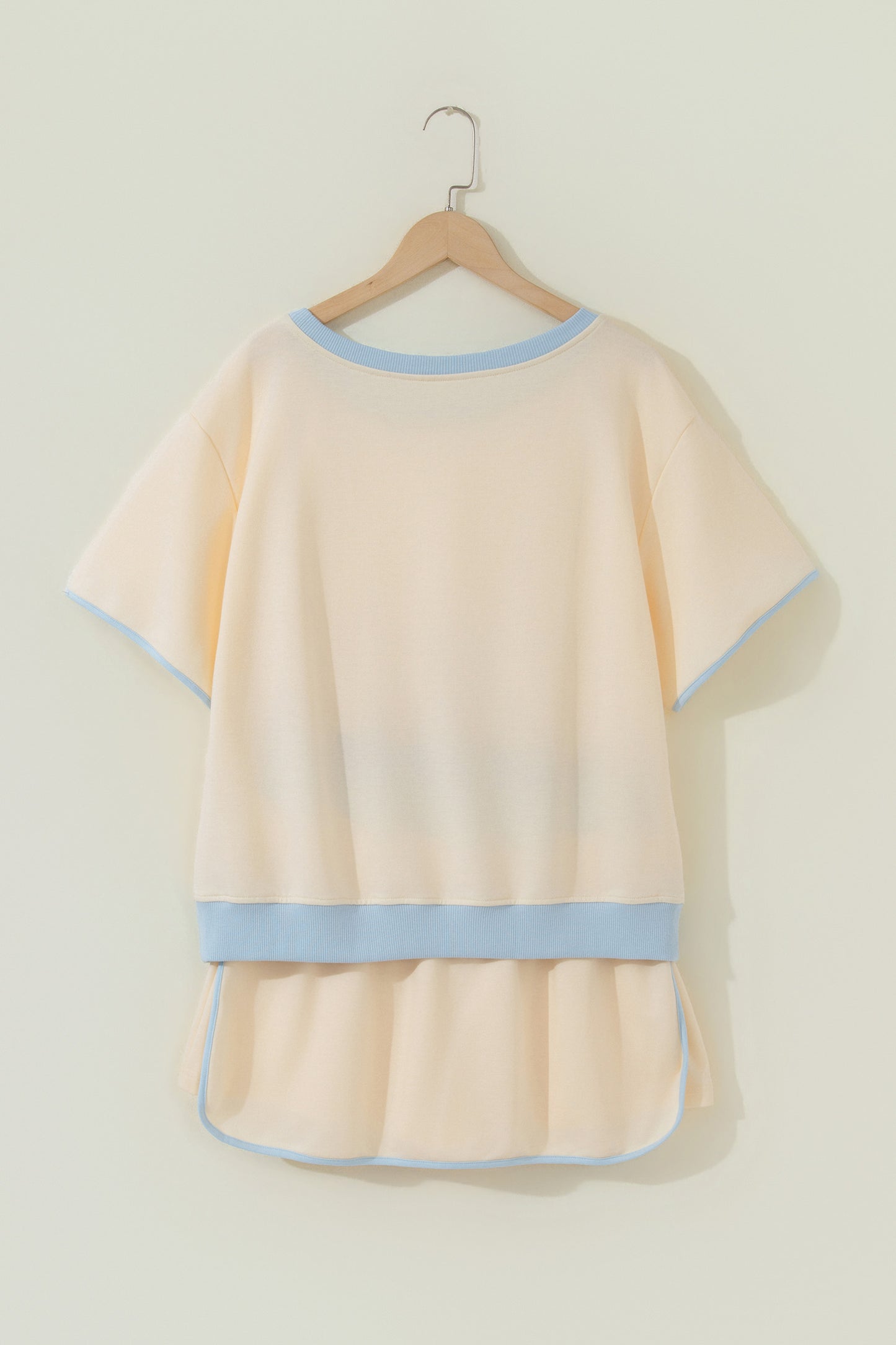 Apricot Colorblock Edge Drop Shoulder T Shirt and Skort 2Pcs Set-Two Piece Sets/Two Piece Dresses-[Adult]-[Female]-2022 Online Blue Zone Planet