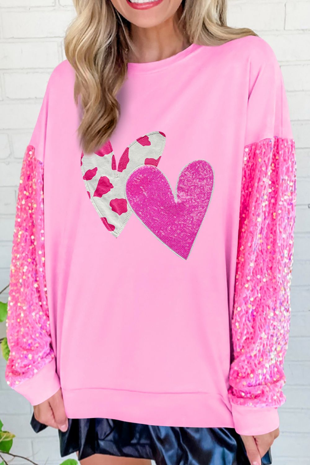 Valentine’s Day Sequin Heart Long Sleeve Sweatshirt-TOPS / DRESSES-[Adult]-[Female]-2022 Online Blue Zone Planet