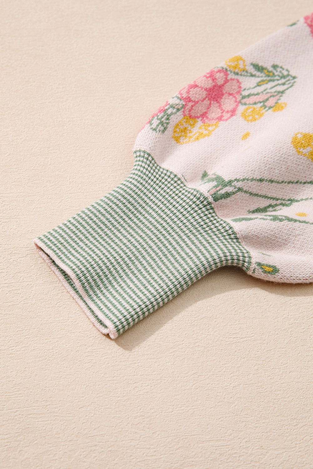 Pink Floral Pattern Striped V Neck Loose Sweater-TOPS / DRESSES-[Adult]-[Female]-2022 Online Blue Zone Planet