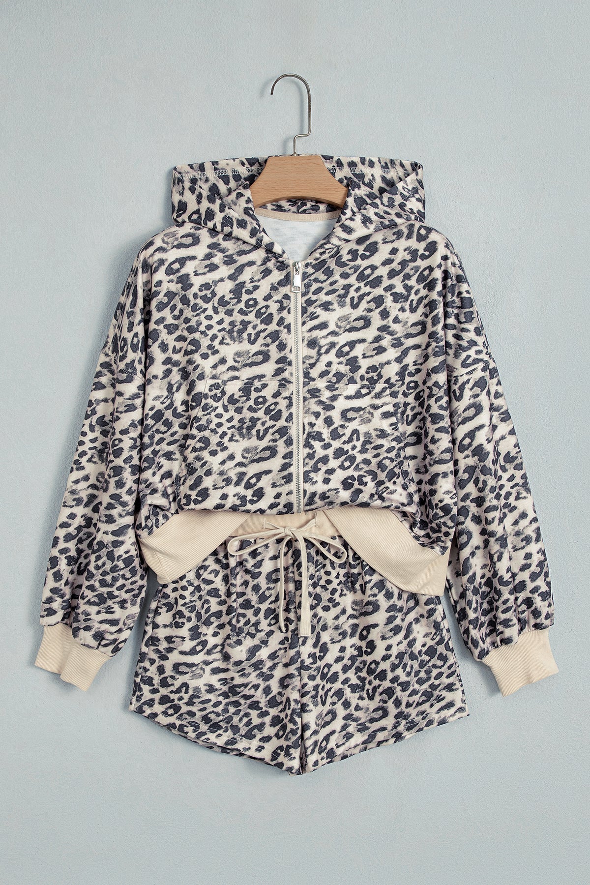 Multicolour Leopard Zip-Up Hooded Drawstring Pant Set-Two Piece Sets/Short Sets-[Adult]-[Female]-2022 Online Blue Zone Planet
