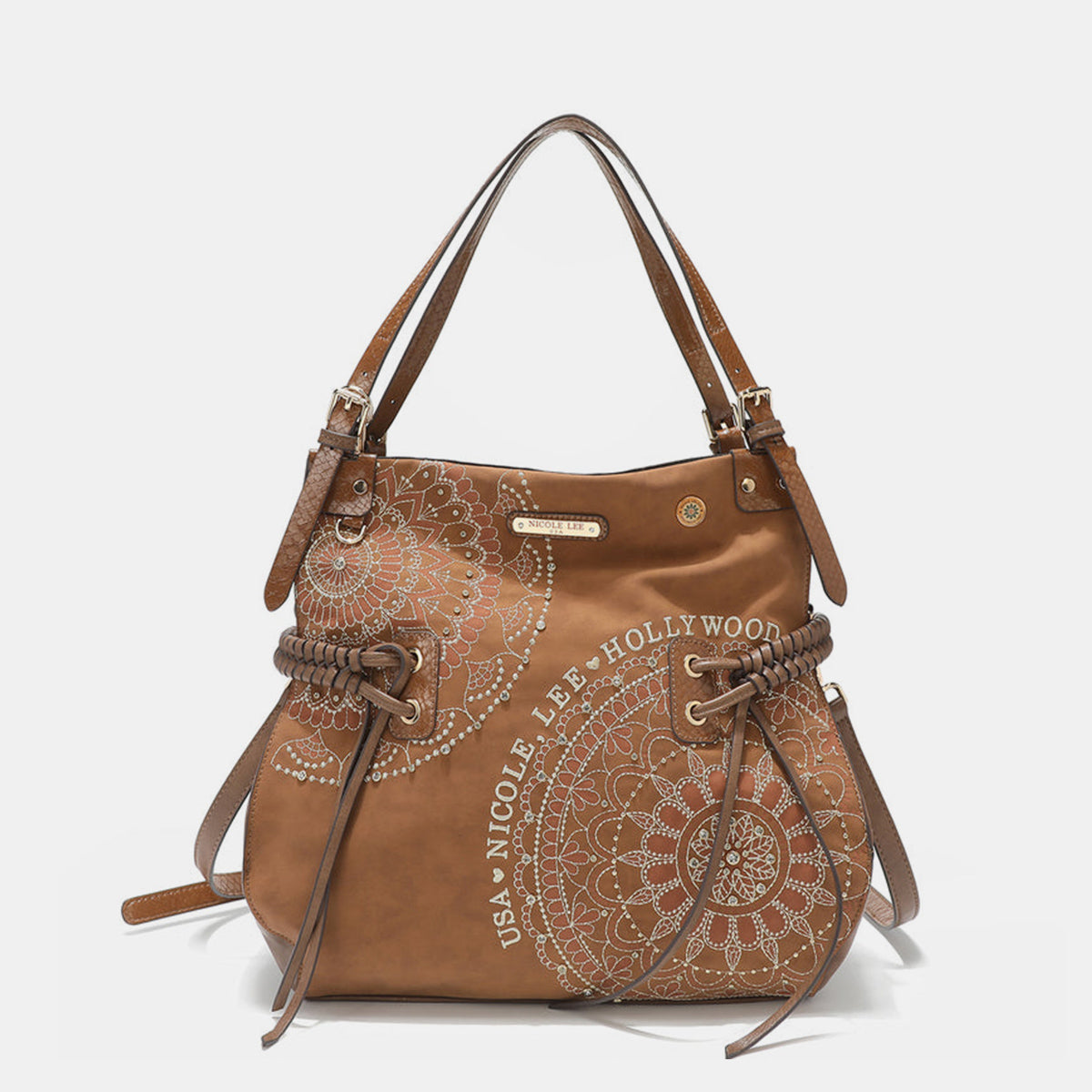 Blue Zone Planet | Nicole Lee USA Side Braided Tassel Inlaid Rhinestone Embroidery Hobo Bag-TOPS / DRESSES-[Adult]-[Female]-2022 Online Blue Zone Planet