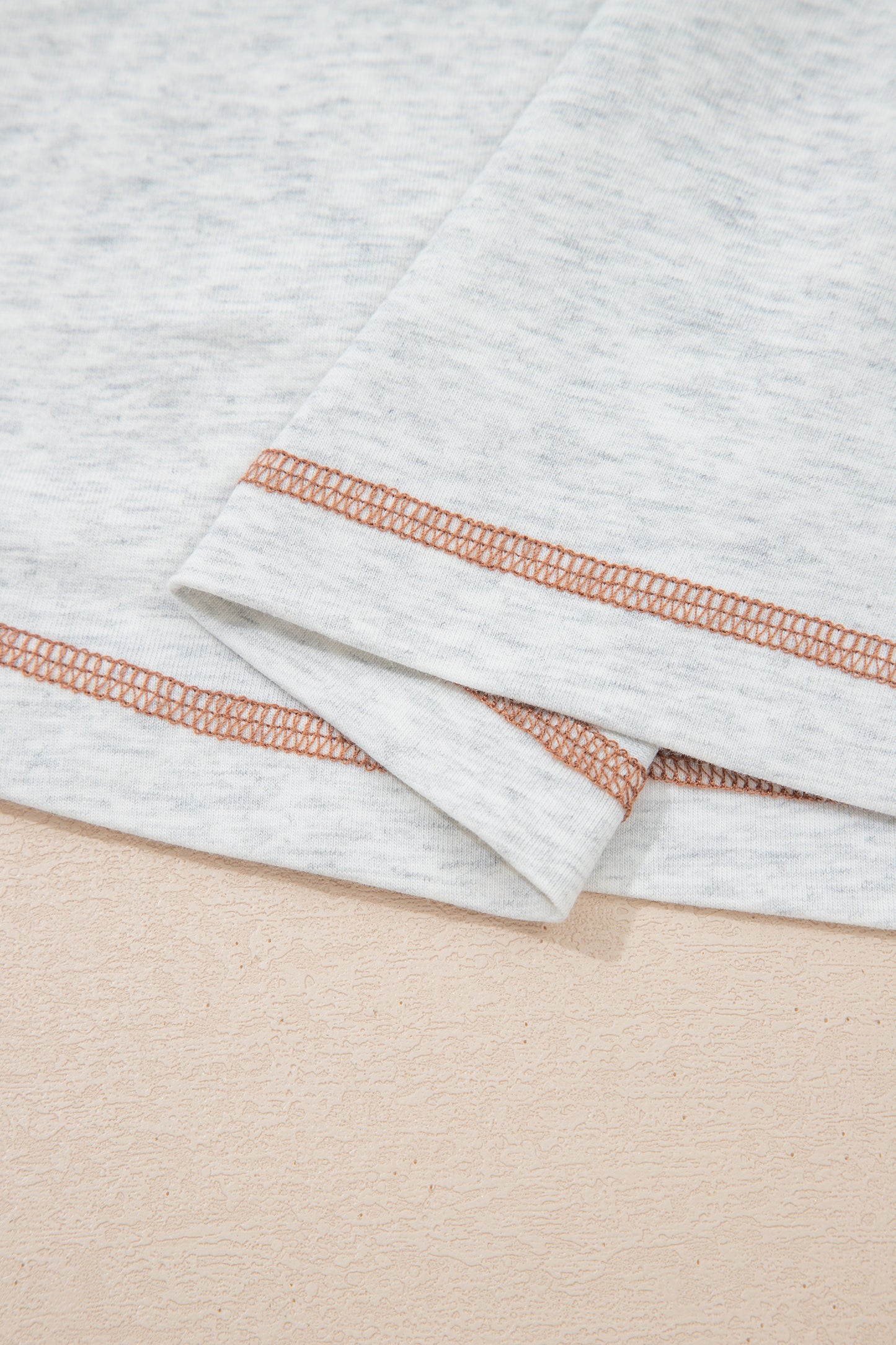 Light Grey Raw Seam Color Block Detail Buttoned Henley Tee-Tops/Tops & Tees-[Adult]-[Female]-2022 Online Blue Zone Planet