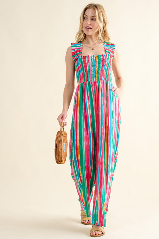And The Why Full Size Striped Smocked Sleeveless Jumpsuit-TOPS / DRESSES-[Adult]-[Female]-STRIPE-S-2022 Online Blue Zone Planet