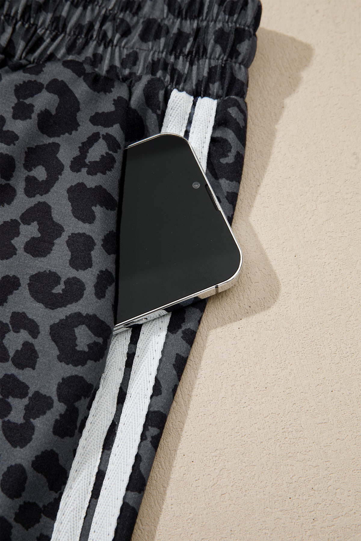 Pink Leopard Print Varsity Striped Detail 3/4 Sleeve Top Shift Pant Set-Two Piece Sets/Pant Sets-[Adult]-[Female]-2022 Online Blue Zone Planet
