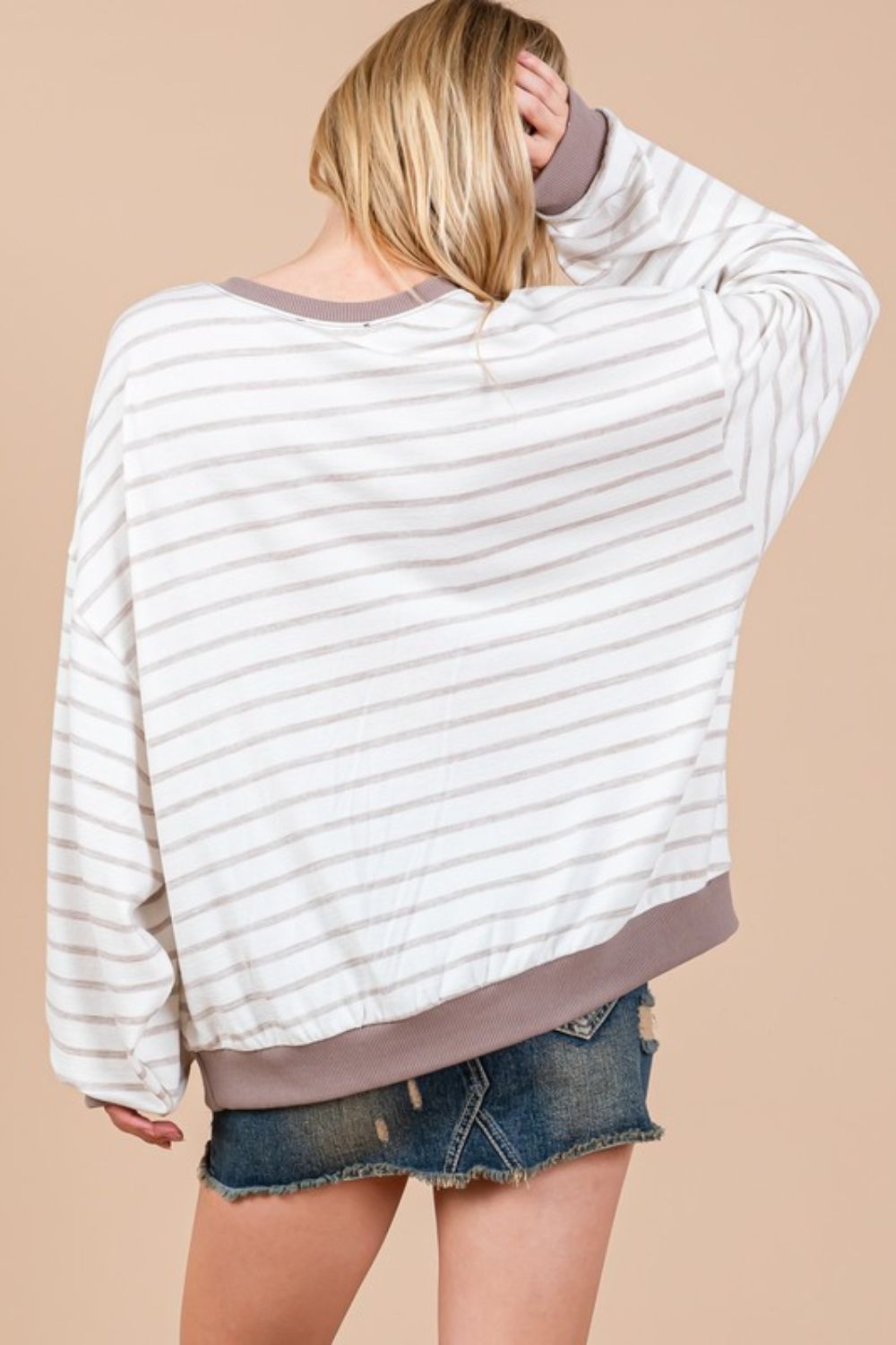 Ces Femme Striped Round Neck Drop Shoulder Sweatshirt-TOPS / DRESSES-[Adult]-[Female]-2022 Online Blue Zone Planet