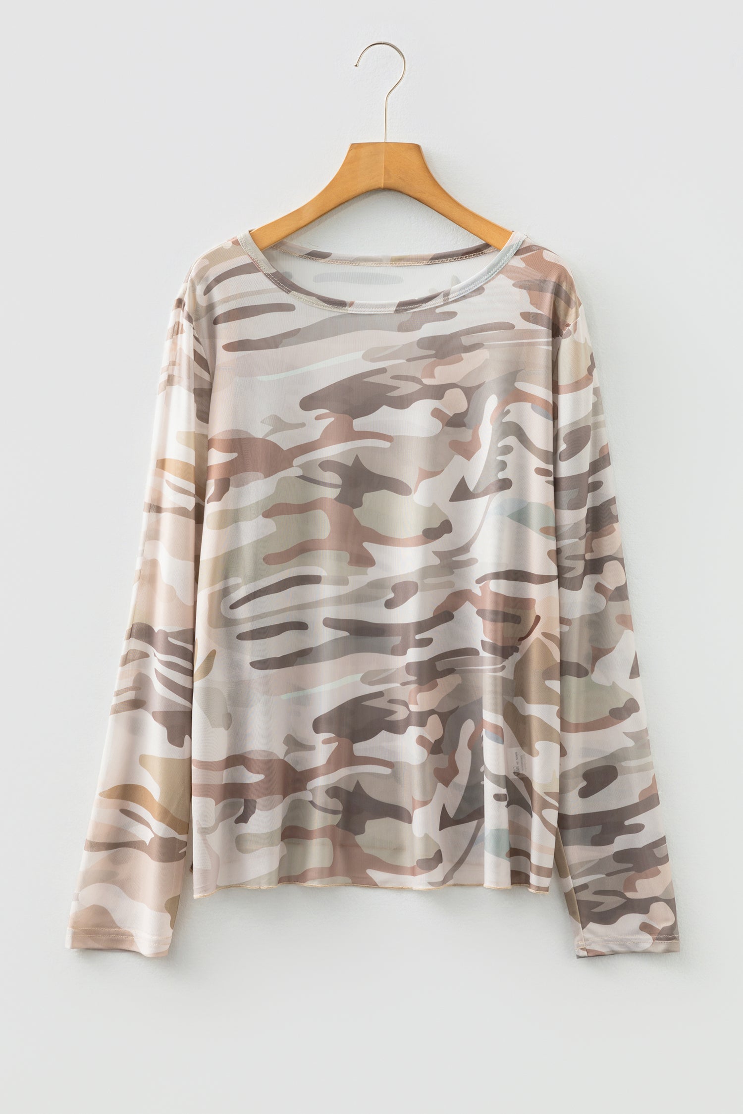 Green Plus Size Western Camo Print Mesh Long Sleeve Top-Plus Size/Plus Size Tops/Plus Size Long Sleeve Tops-[Adult]-[Female]-2022 Online Blue Zone Planet