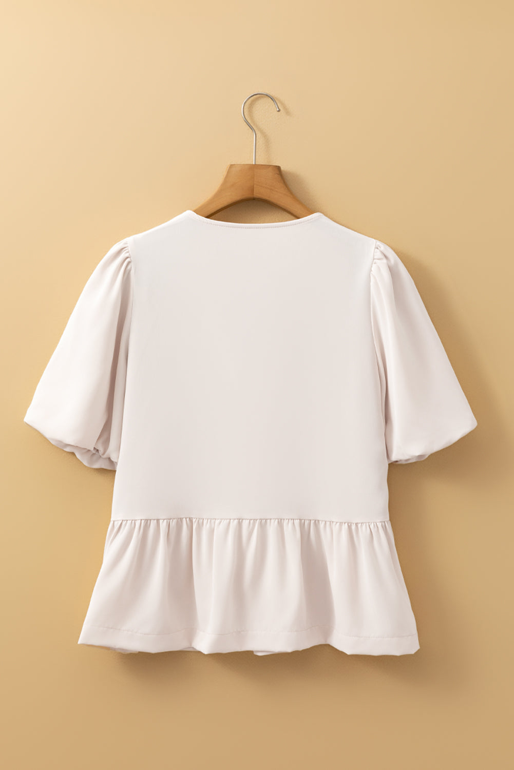 White Sweet Bowknot Puff Sleeve Peplum Blouse-Blouses-[Adult]-[Female]-2022 Online Blue Zone Planet